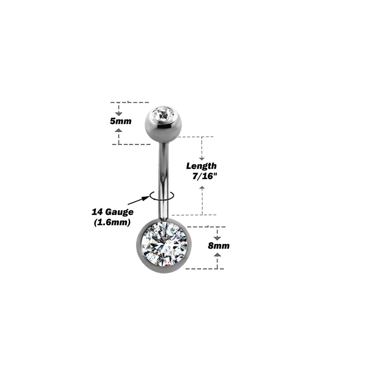 Satix Satix Belly Piercing Kit - 14G Titanium Belly Button Ring 7/16" 8mm and 5mm Gem Ball Navel Ring with Navel Piercing Needle, A-lcoholPad, Gloves, Forceps Clamp Tool Kit for Women Men