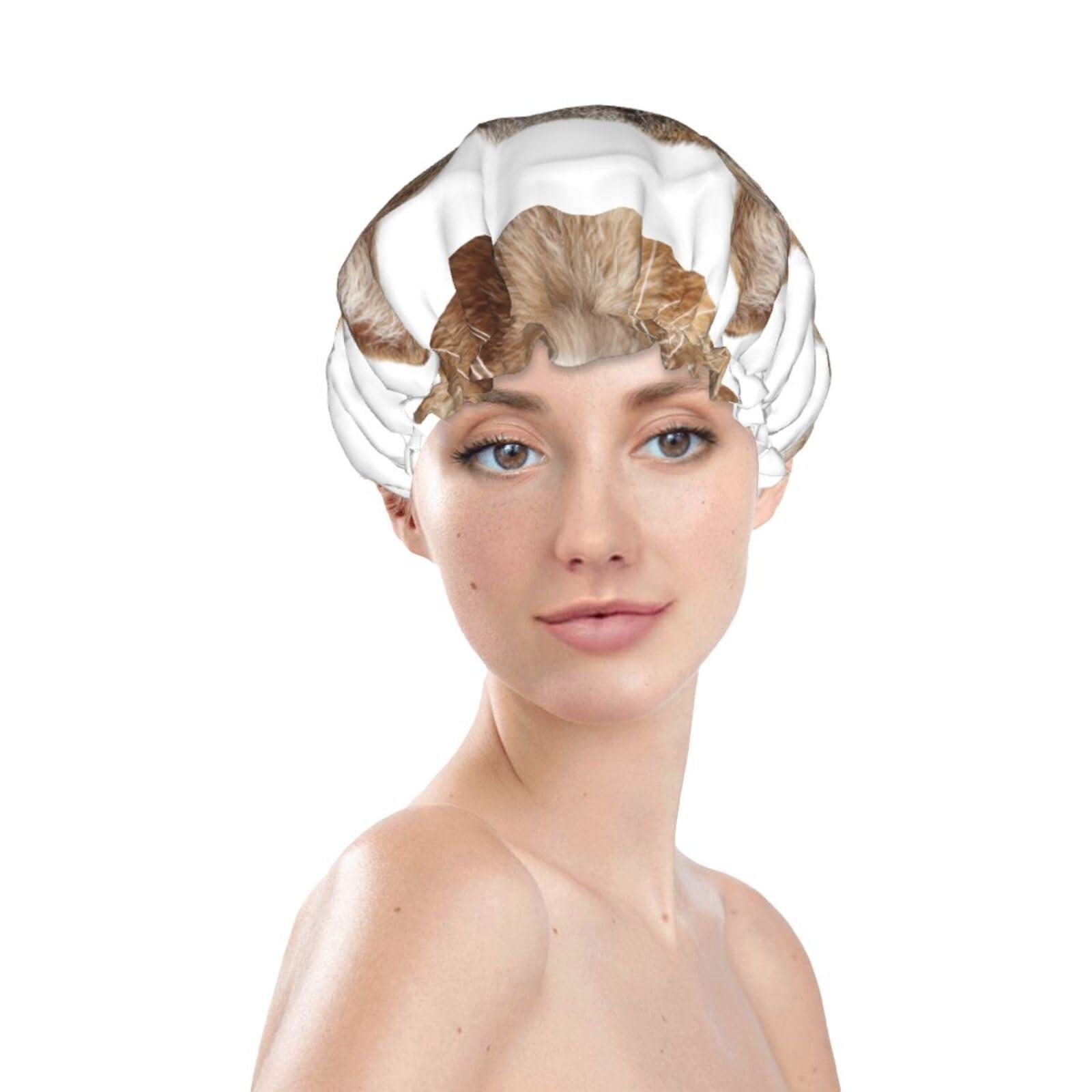 KArFri funny cat Large Shower Cap For Women Men Reusable Shower Caps Waterproof Shower Cap For Braids & Long Hair shower bonnet with PEVA lined&Elastic Band Fashion showercap