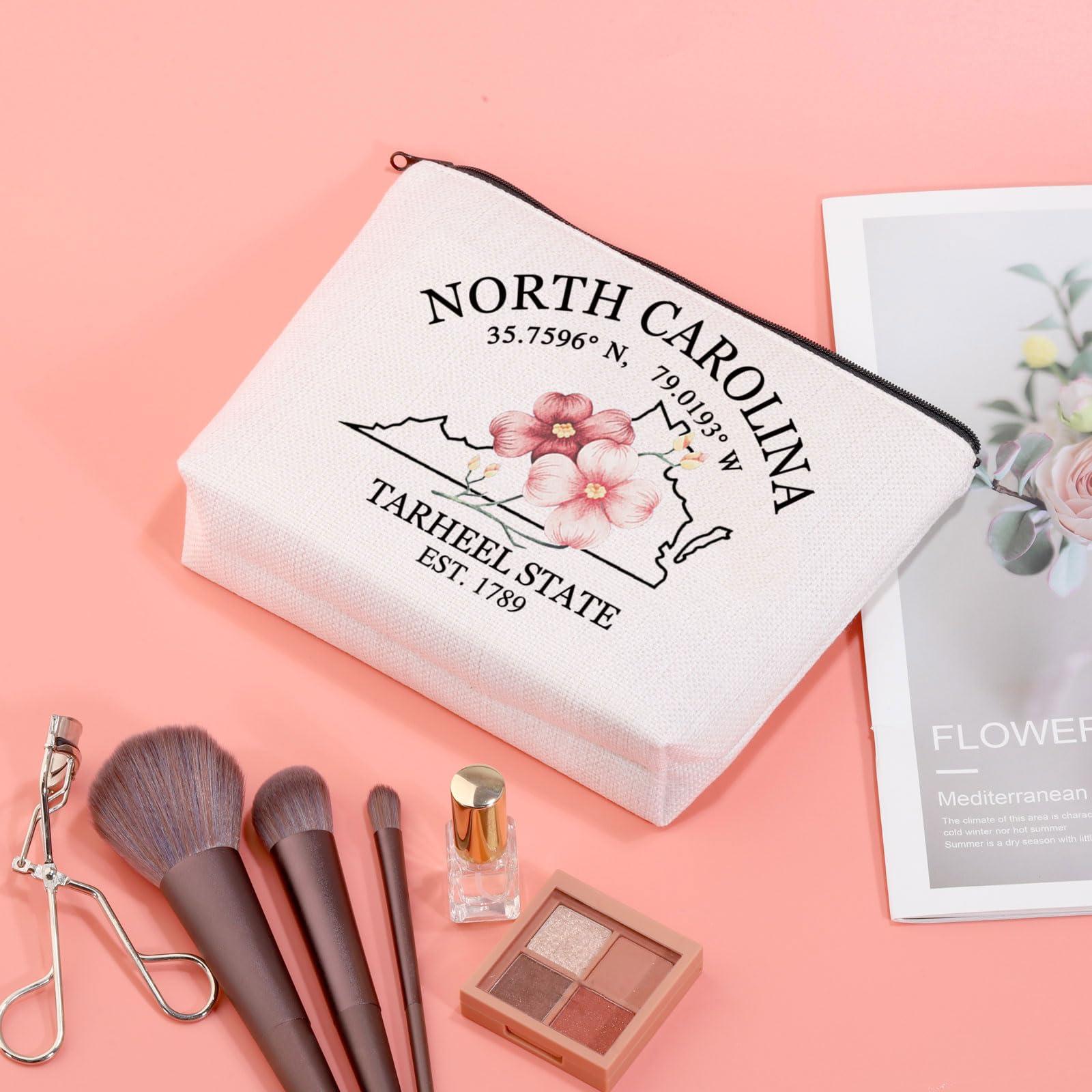 JXGZSO JXGZSO North Carolina Map Cosmetic Bag North Carolina Travel Pouch Bag Dogwood Flower Lovers Gift (TARHEEL STATE Bag)