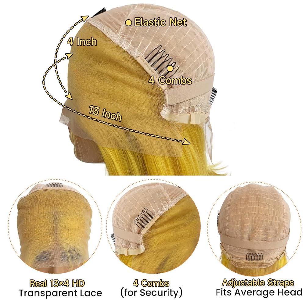 Boumon Yellow Lace Front Wig Human Hair 200% Density Blonde Wig Human Hair 13x4 Body Wave Lace Front Wigs Human Hair Pre Plucked Lace Frontal Wig Yellow Colored Wigs Human Hair 22 Inch