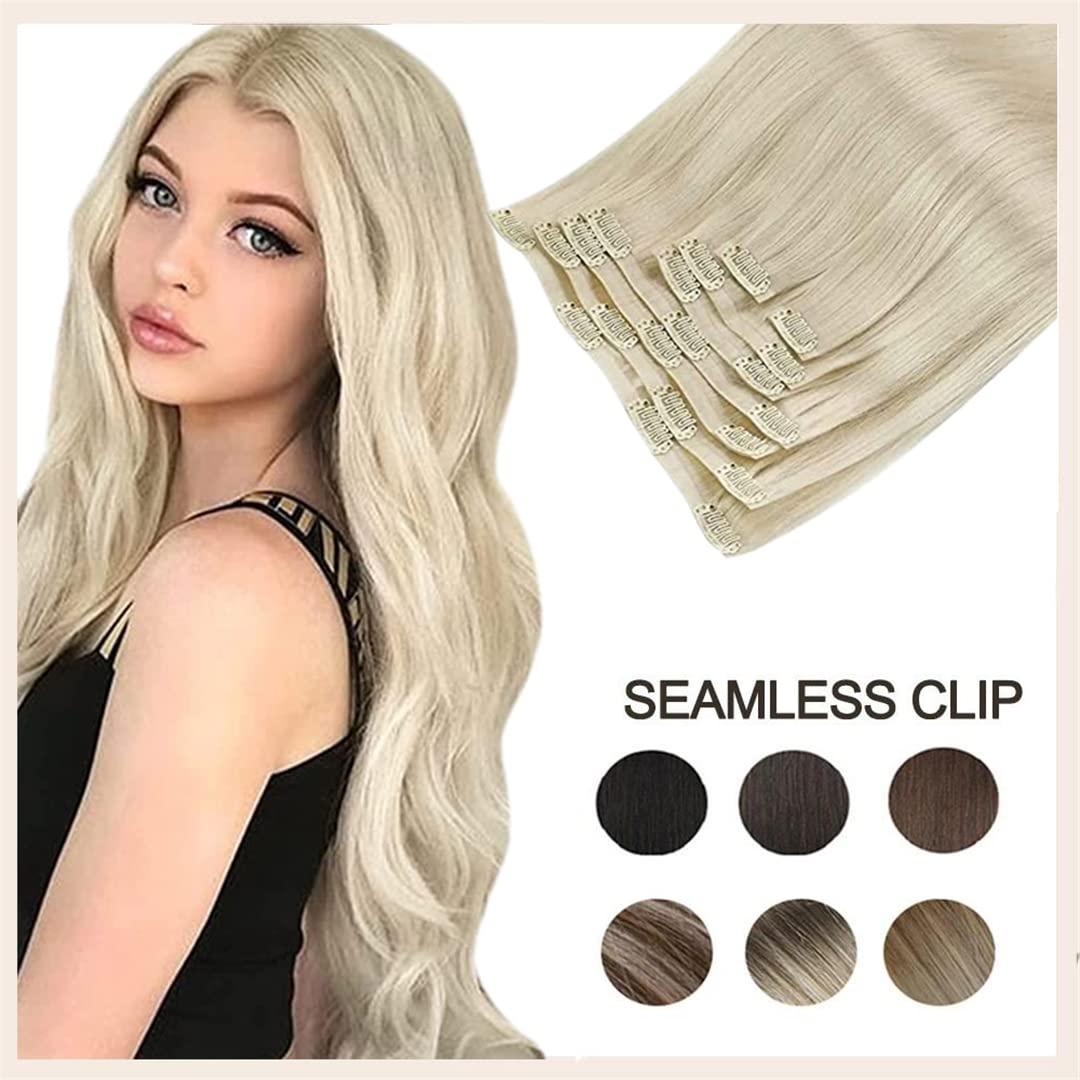 Sweejim Invisible Clip In Hair Extensions Real Hair 8Pcs 100G Solid Color Blond Hair Seamless Clip On Remy Extension Skin Weft 1000 20 inches 100g/Set
