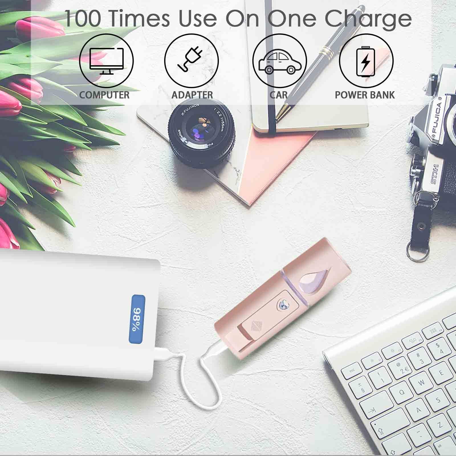 GIVERARE GIVERARE 2 Pack Nano Facial Steamer, Handy Mini Mister with Mirror, USB Rechargeable Mist Sprayer, Visual Water Tank Moisturizing&Hydrating for Face, Makeup, Skin Care, Eyelash Extensions-Pink