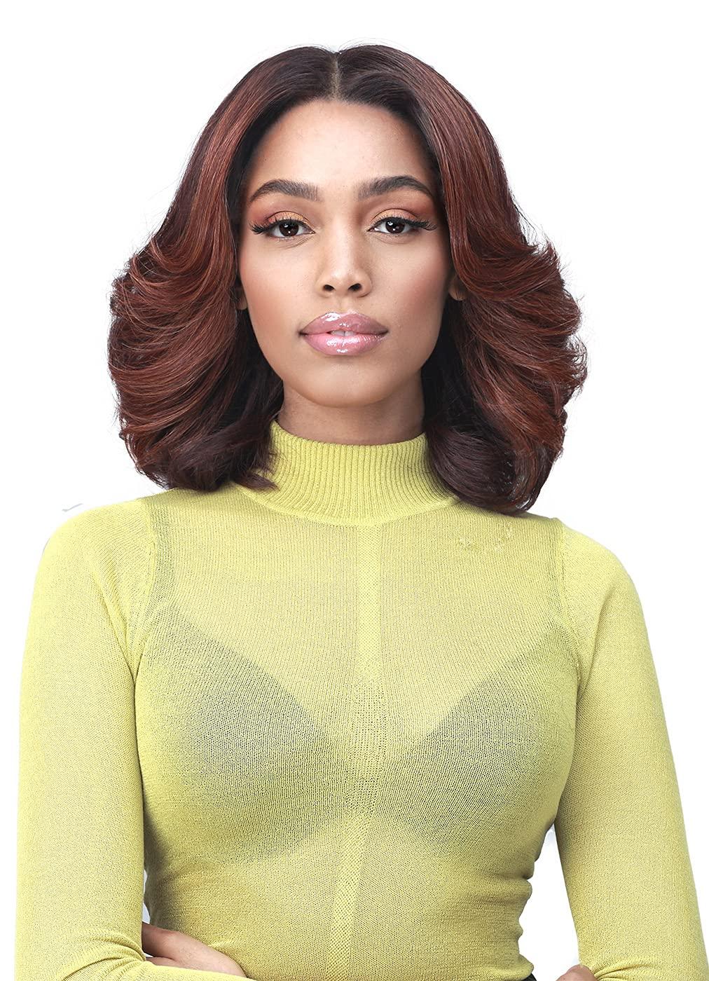 BOBBI BOSS Bobbi Boss 13X7 HD Lace Bob Curly Synthetic Wig - MLF602 NATALIA, Wavy Short Wigs with Baby Hairs, Glueless Lace Free Part Wig with High Heat Resistant Wigs (TT1B/RO.PK)