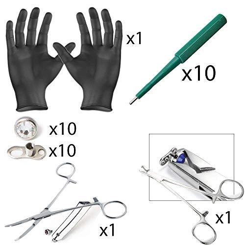 EG GIFTS Dermal piercing Kit-2 Forceps 10 Clear Dermal Tops Sets 10 Punches 2 Gloves