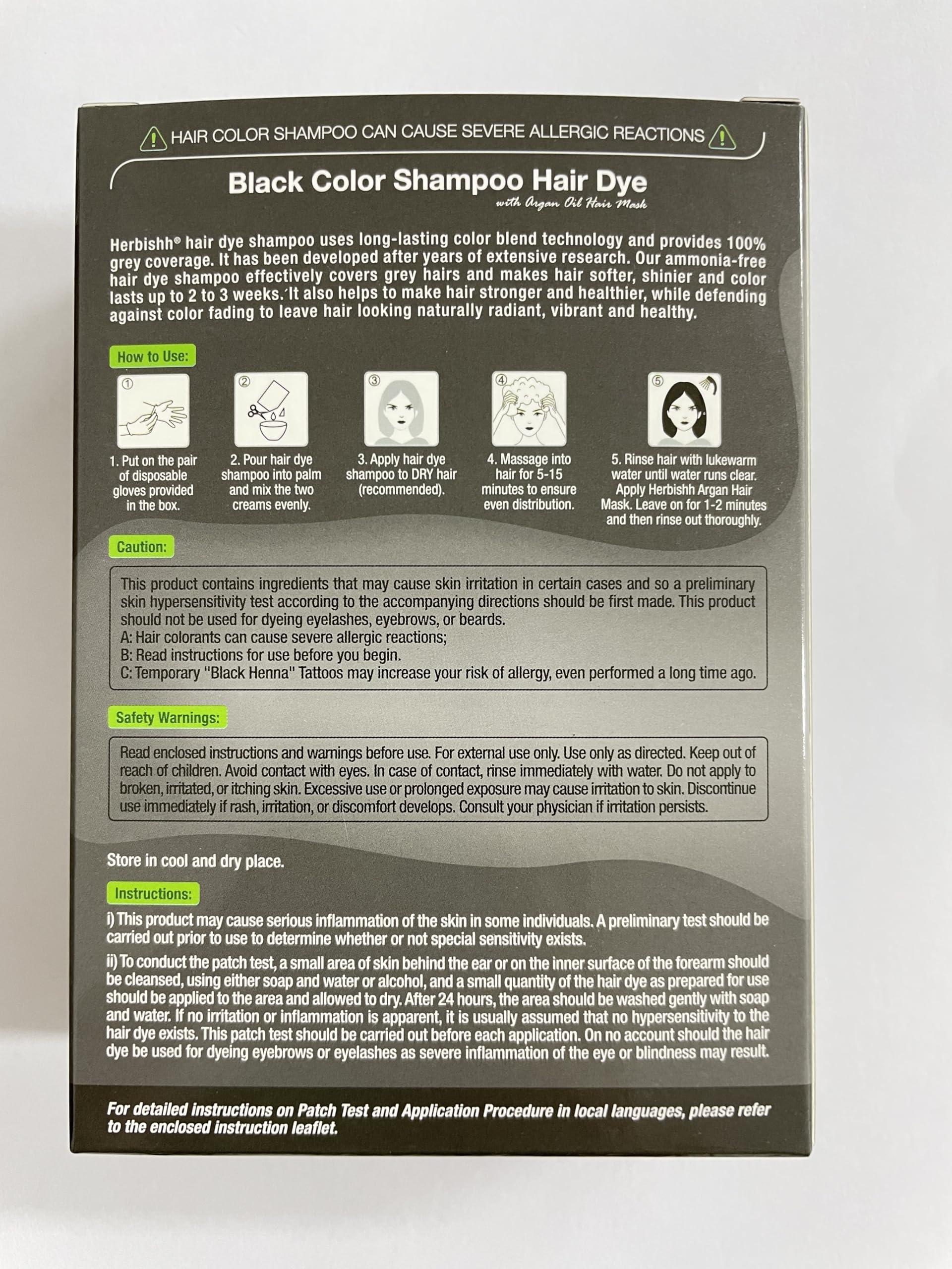 Herbishh Herbishh Travel Pack Hair Dye Color Shampoo in Sachet + 1pc Argan Hair Mask Sachet (Black, 5 sachets)