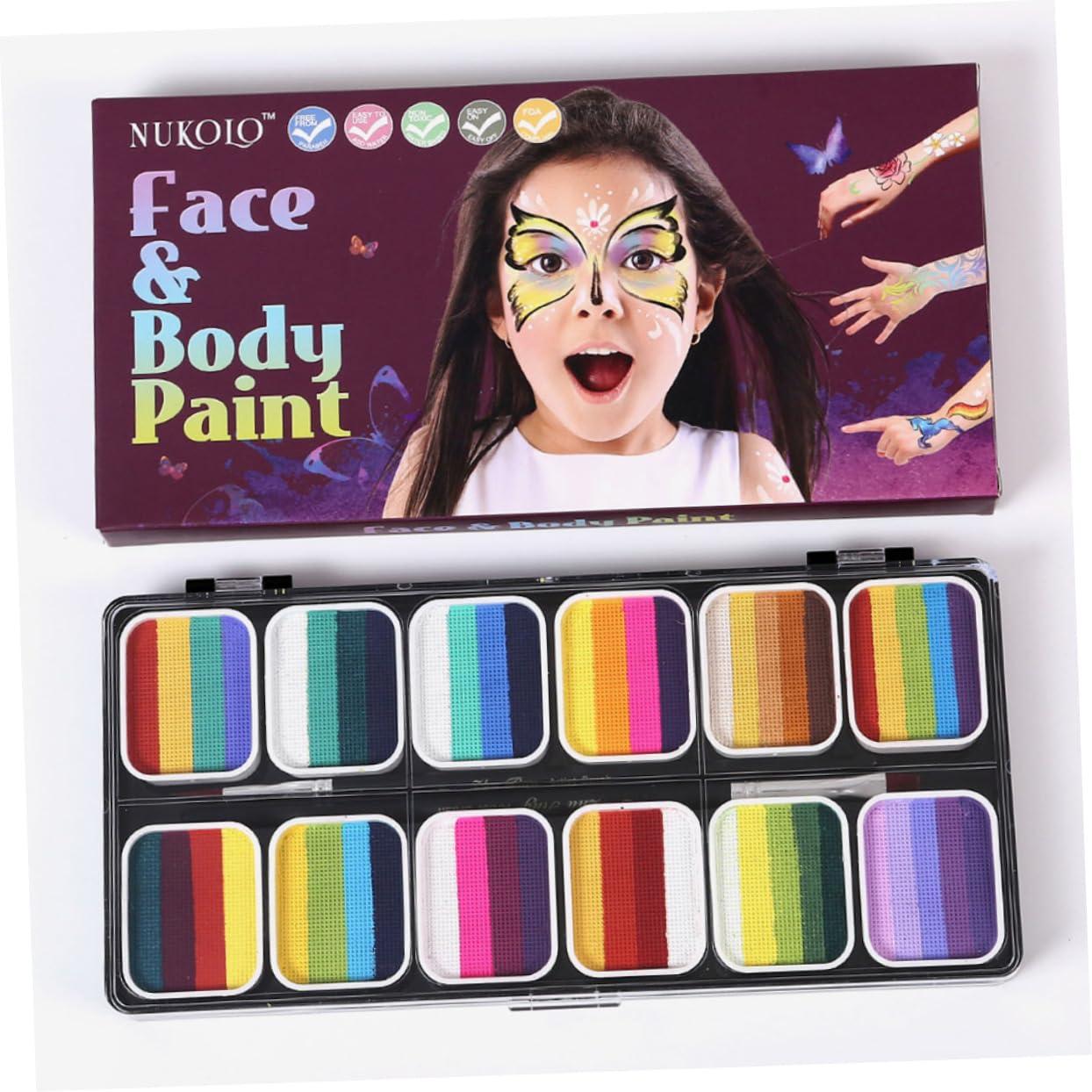Ipetboom Ipetboom Face Body Paint Kit with 12 Color Gradient Rainbow Strips Non-shiny Pearl Mixed Body Painting Paint Set Water-activated Art Kit for Cosplay
