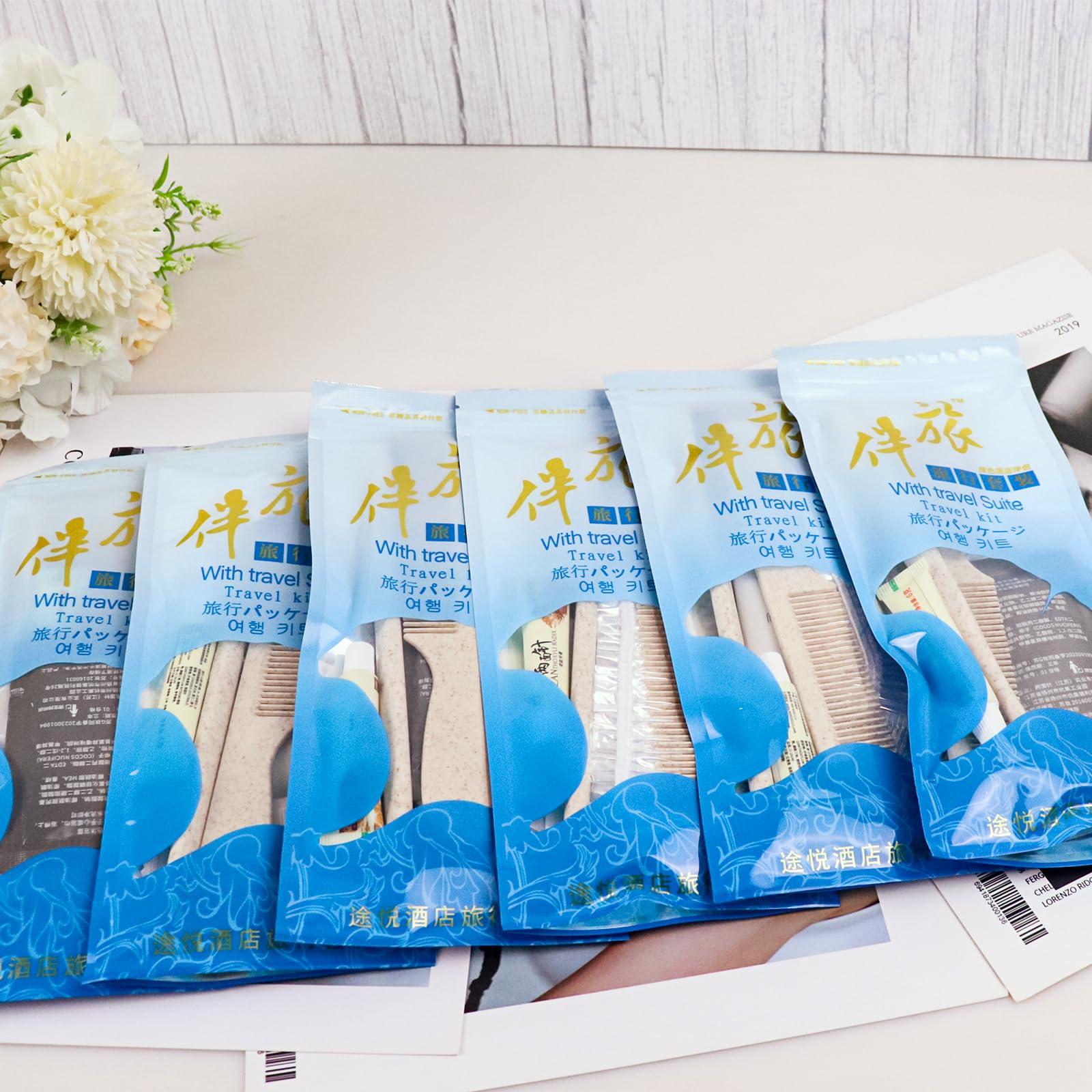 Lomgwumy Hygiene Kit, Hygiene Kit Bulk, Individually Packed, Travel Hygiene Kit With Toothbrush, Toothpaste, Comb, Shampoo, Shower Gel, Shower Cap And Soap, Home, Suitable For Hotel, Camping, Travel (PACK-12)