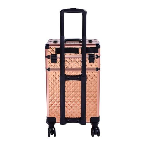 sheeroy sheeroy 4 in 1 Rolling Makeup Case, Cosmetic Train Case Trolley Traveling Make Up Cart with Key Swivel Wheels for Makeup Artist, Hairstylists, Nail Tech Stylist - Rose Gold