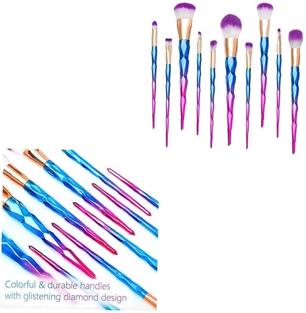 Generic Generic Rainbow Makeup Brush Set Makeup Brushes Diamond Multi-Coloured Synthetic Make-Up Brushes Eyeshadow Eyebrow Brushes Set (10pcs), Black