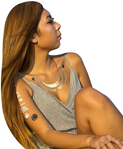 Chrome Tattoos Tattoo Gold Silver Black Metallic Temporary Assorted Jewelry Tattoo (One Sheet). (Selene & Tara#1)