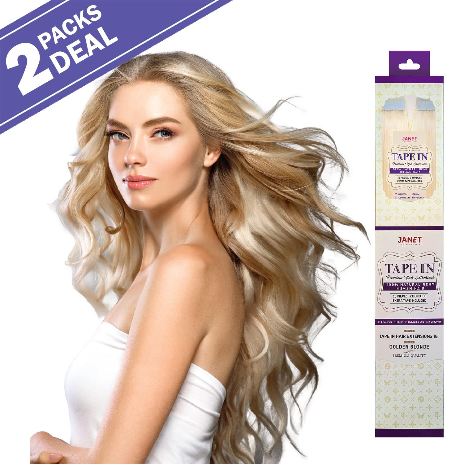 Janet Janet Collection Natural Remy Human Hair Tape In Extenstion 20Pcs (24 Inch (Pack of 2), GOLDEN BLONDE)