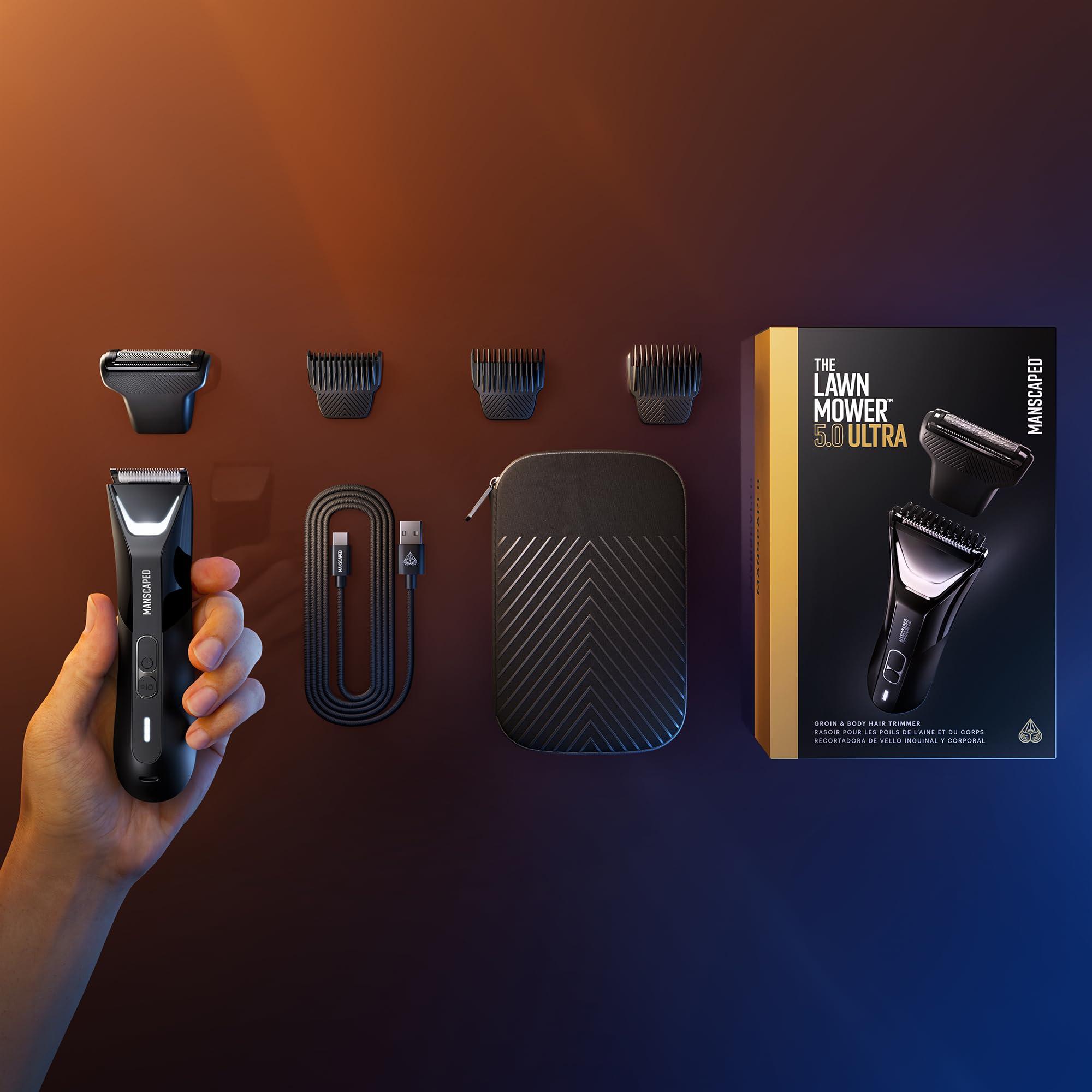 MANSCAPED MANSCAPED The Lawn Mower 5.0 Ultra Groin & Body Hair Trimmer Dual-Head SkinSafe Trimmer & Foil Blades, Waterproof Wet/Dry Groomer, USB-C Rechargeable with Travel Case, Mens Ball Shaver, Black