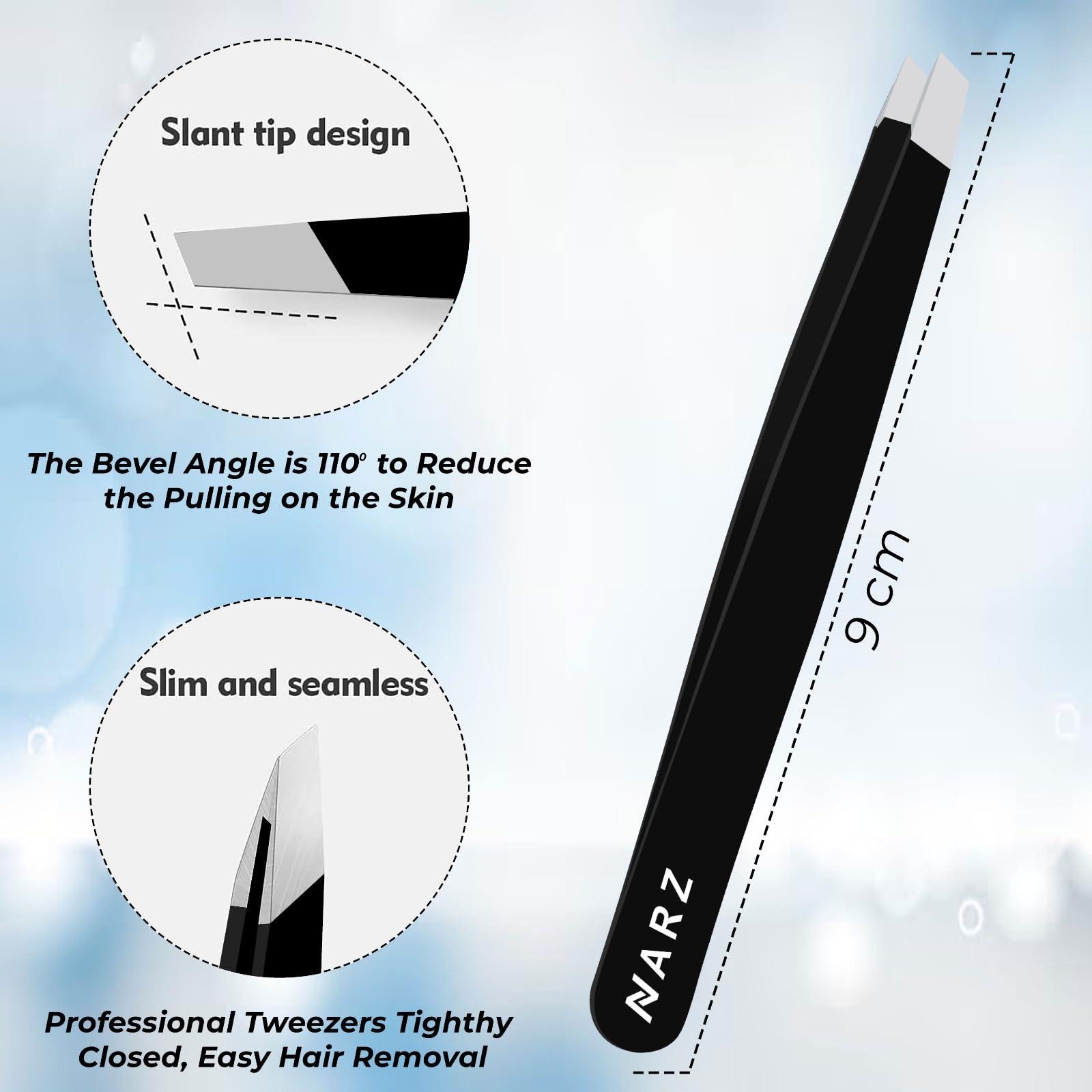 NARZ Professional Tweezer for Facial Hair Women & Men Stainless Steel Precision Tweezers for Ingrown Hair Tweezers for Men & Women (Deep Black)