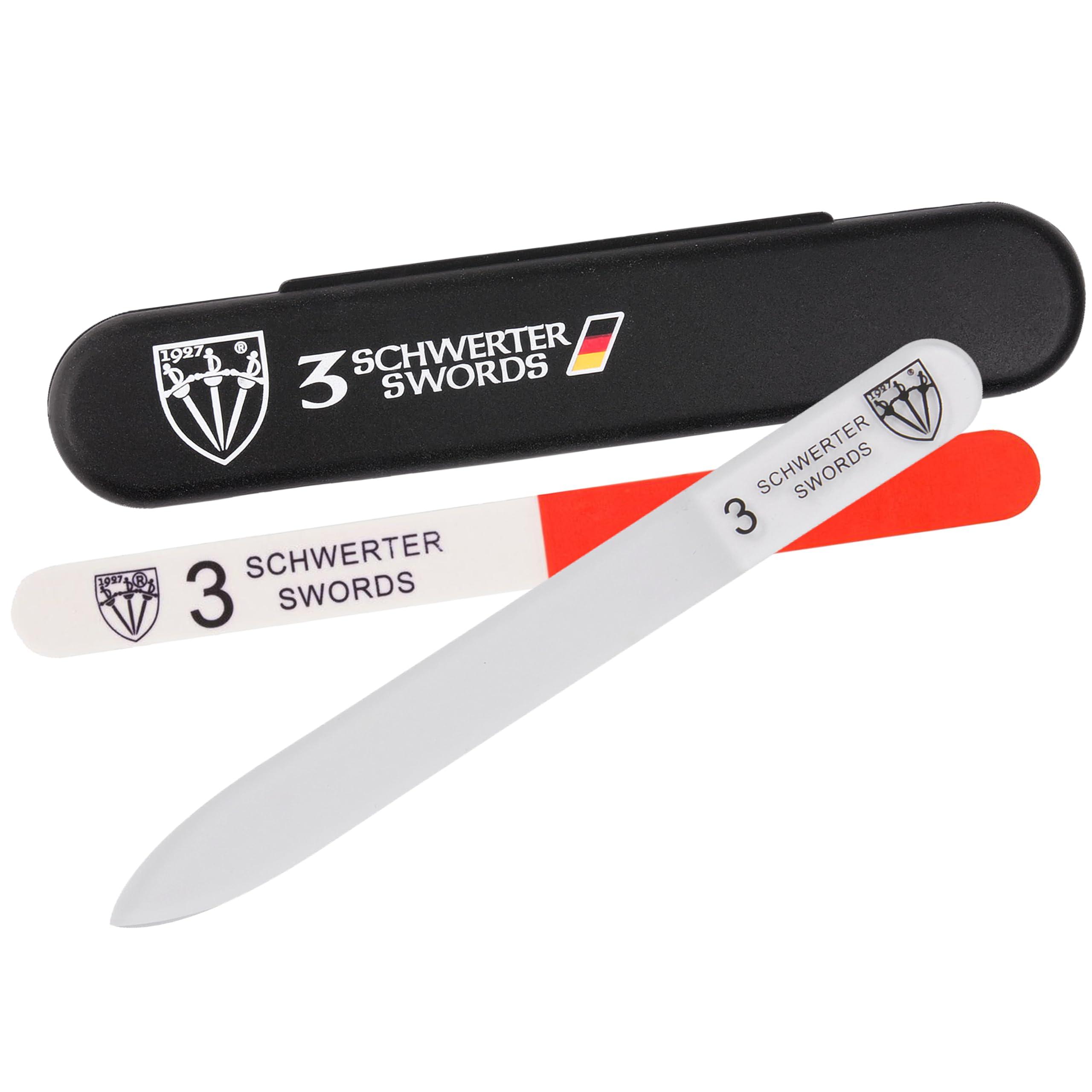 3 Swords Germany 3 Swords Germany - Brand Quality Clear Double Sided Glass Nail File for Women & Girls, Perfect for Natural Fake Gel Artificial Acrylic fingernail, incl. Nail Buffer & Tube case for Travel (313)