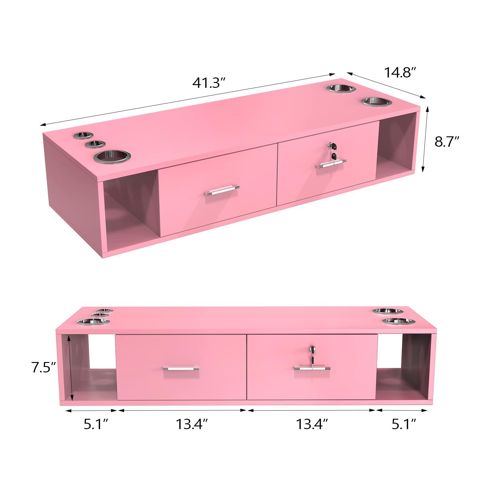 OmySalon OmySalon Locking Wall Mount Styling Station, Beauty Barber Spa Equipment, Salon Cabinet Station for Hair Stylist,Bathroom Dresser with 5 Hair Dryer Holders,Pink