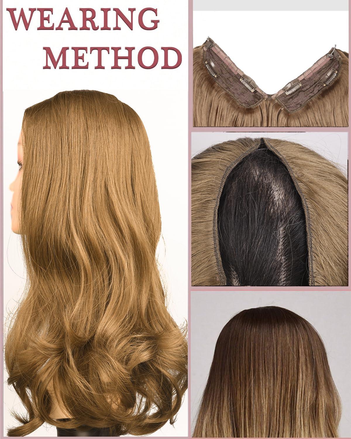 TOZIKA Halo Hair Extensions 20 Inch Medium Brown Invisible Wire Hair Extensions Adjustable Long Wavy Hair Extensions 4 Secure Clips in Hairpieces Natural Looking Fiber Wig for Daily Party Use (Brown)