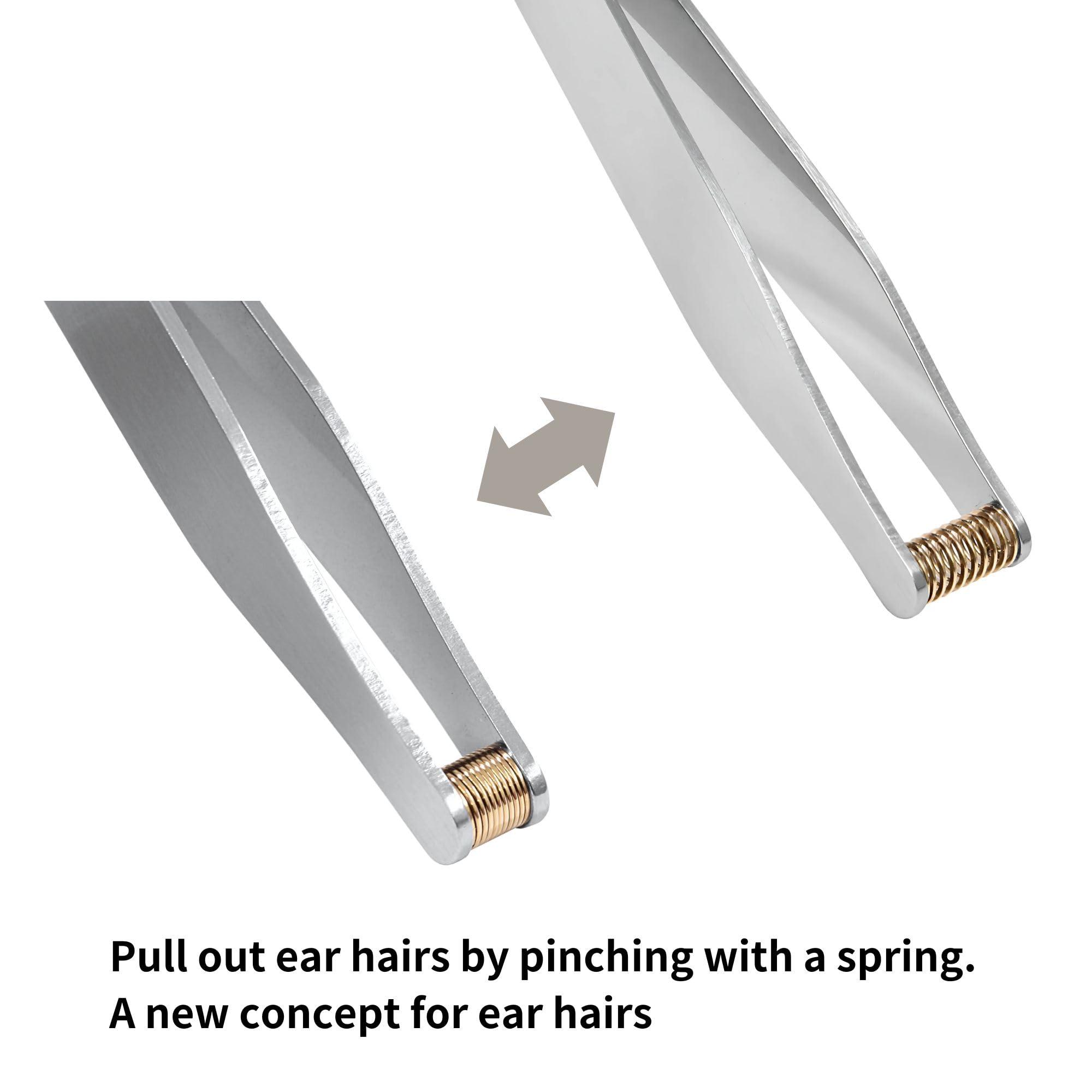 Product of Gifu Japan Seki Japan Ear Hair Trimmer Clipper Cutter Tweezers Shape with Spring Safe Design for Hair Removal, Japanese Stainless Steel