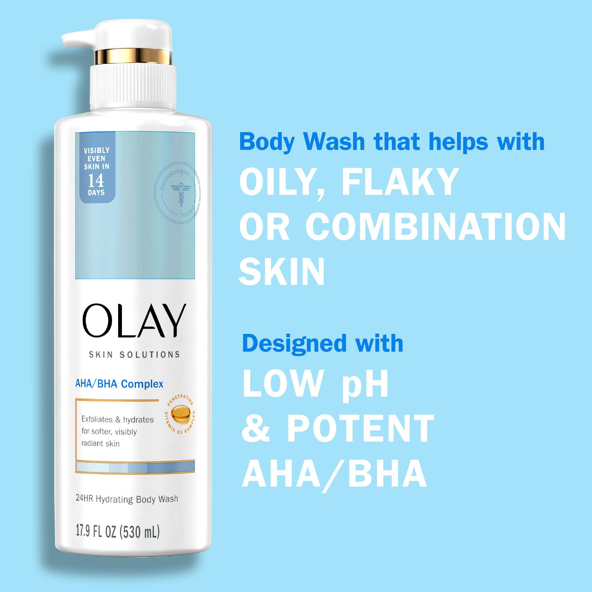 Olay Olay Skin Solutions Hydrating Body Wash for Women with AHA/BHA Complex, 17.9 fl oz (Pack of 4)