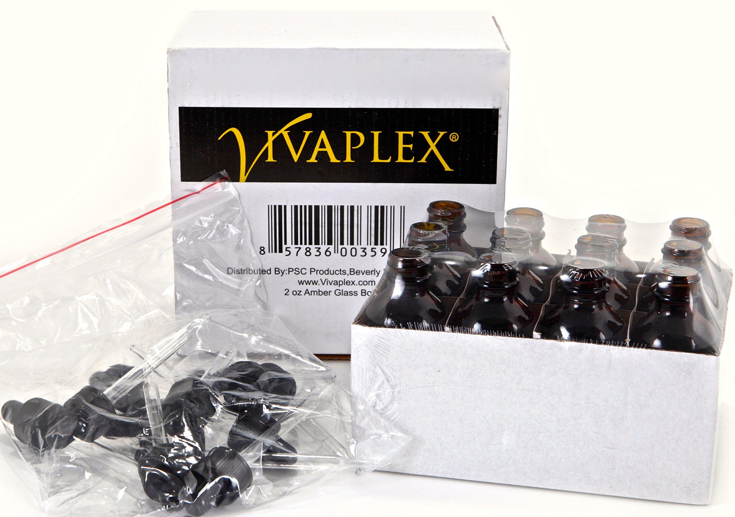 Vivaplex 12, Amber, 2 oz Glass Bottles, with Glass Eye Droppers