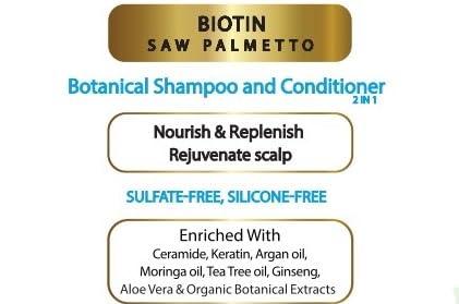 Idyllicskin Biotin and Saw Palmetto Botanical Shampoo and Conditioner, with Argan oil, Tea tree oil, Ceramide, Keratin, Rosemary, Sulfate-free Silicone-free (3 packs)
