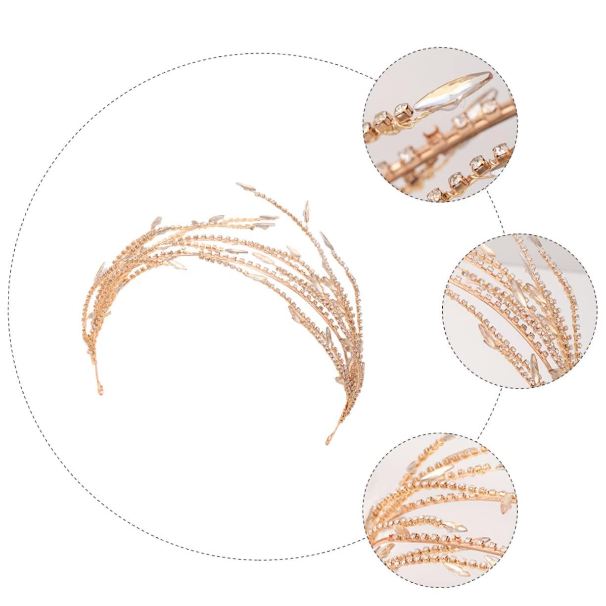 Angoily Angoily Golden Headband Gold Wedding Side Headpiece for Bride Hair Headbands for Women Bride Hair Band Hair Pin Headband Womens Headband Bridal Headdress Accessories Head Bands Rhinestones