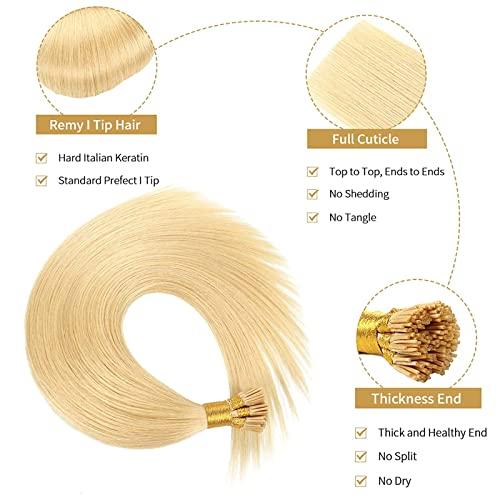SCIAZA SCIAZA I Tip Cold Fusion Hair Extensions, 50G/100S Real Human Hair Extensions, Pre Bonded Keratin Hair Extensions,Blonde,20in