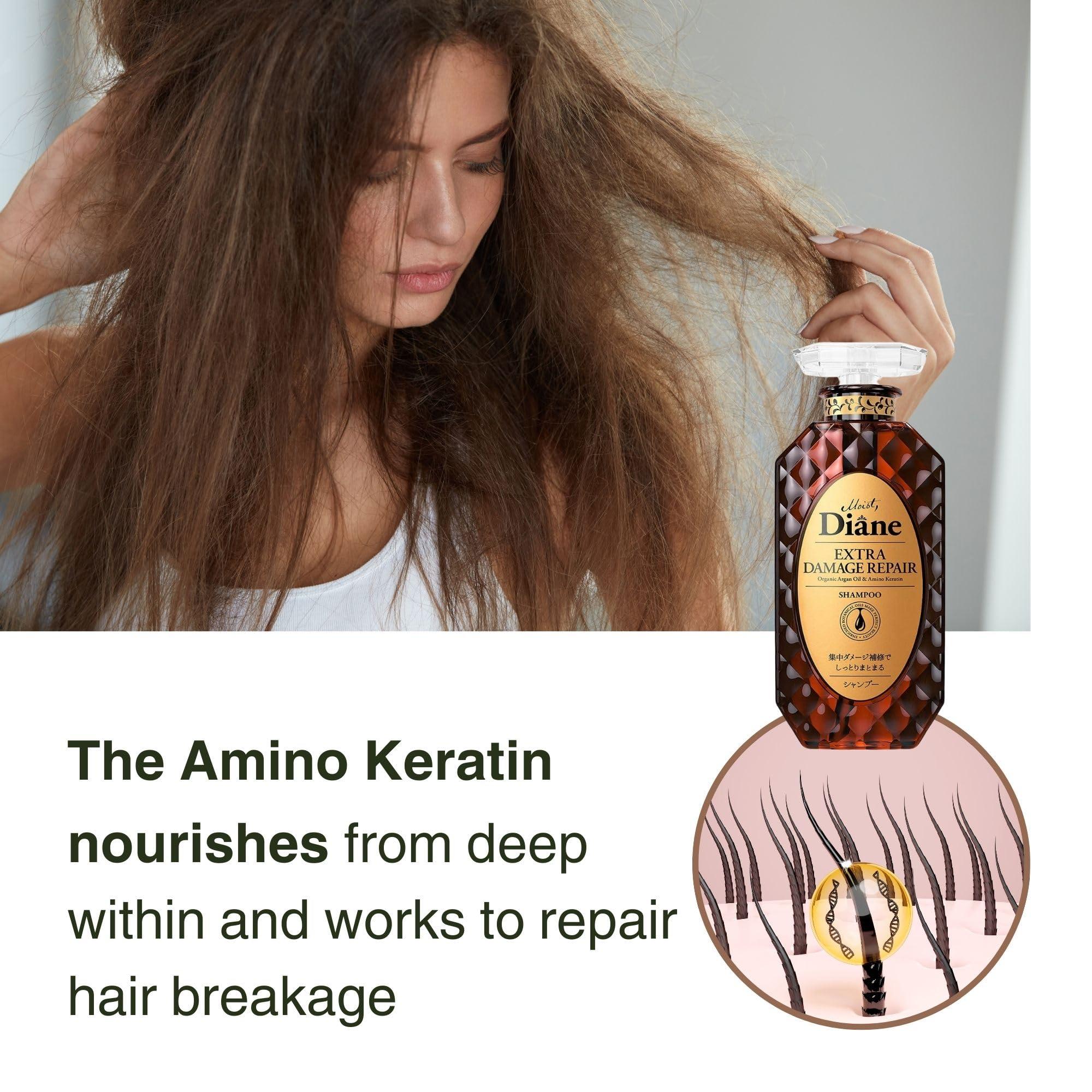 Moist Diane Moist Diane Keratin Shampoo and Conditioner Set for Damaged & Permed Hair Women & Men, Organic Haircare with Argan Oil & Mango Oil from Japan, Silicone & Sulfate Free, EXTRA DAMAGE REPAIR, 15.2 Fl Oz