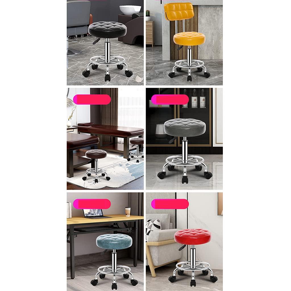 QDZC QDZC Swivel Rolling Stool with Wheels and Foot Rest, PU Leather Height Adjustable Office Rolling Shop Desk Stool,Bar Esthetician Stool Salon SPA Hairdressing Vanity Stool Blue