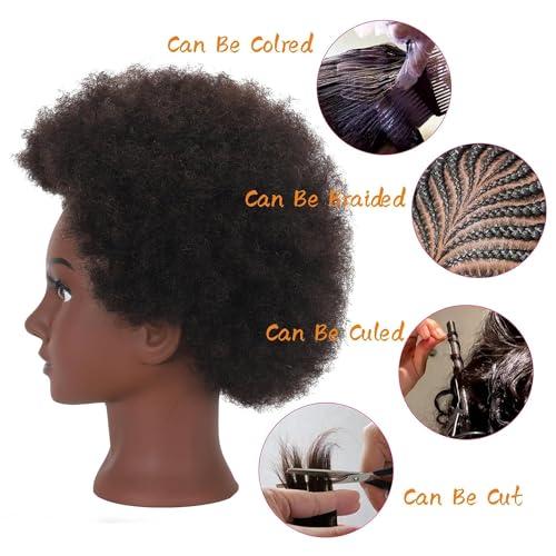 BaodanHair African Mannequin Head with 100% Human Hair Curly Cosmetology Manican Mannequins Heads with Stand for Display Practice Braiding Styling Training Head Hair Styling
