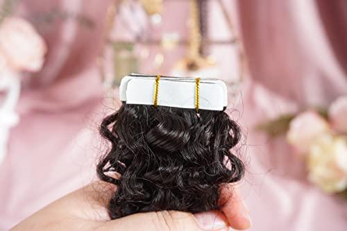 LANMINGO Kinky curly tape in hair extensions 40pcs tape ins for black women natural black real human hair 3c Afro kinky curly invisible strong tape on hair extension (26INCH)