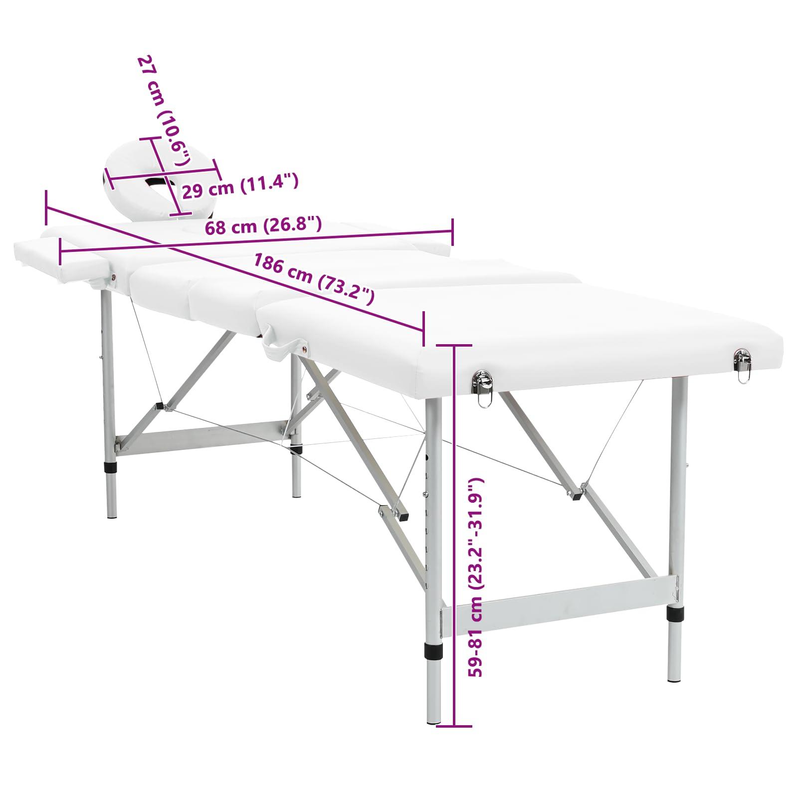 vidaXL vidaXL - Foldable 4-Zone Massage Table in Creme White - Aluminum Frame, High-Density Foam Padding, Adjustable and Portable for Outdoors, Clinics, Therapy Centres