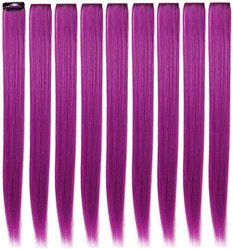 Rhyme Rhyme 9PCS 21" Colored Clip in Hair Extensions Purple Hair Extensions for Kids Girls Clip in Purple Hair Clips Hair Extensions for Kids Party Highlights Purple hair (Purple)
