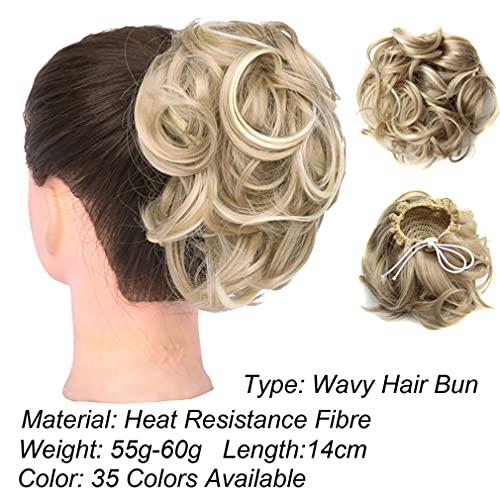 STREJHYT Curly Messy Chignon Wave Synthetic Hair Bun Hair Extensions Elastic Hairpiece Headwear For Women Brown Black Q6 Color 9H19