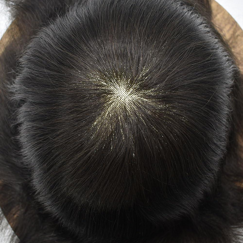 CURVE HAIR Durable Hair Piece Toupee For Men Real Human Hair System Natural Hairline Toupee Fine Monofilament Mens Toupee Hairpieces Protesis Capilar Para Hombre 9X11#1B Off Black 120% Density