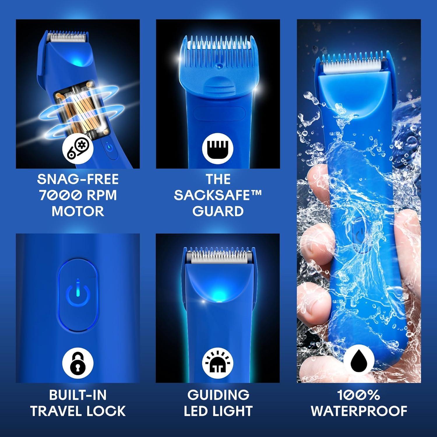 BALLS BALLS V3 The Archibald - Body & Pubic Hair Trimmer for Men - No Cuts, Sacksafe Guard, 100% Waterproof, Cordless - Wet/Dry with Replaceable Ceramic Blades Archibald Trimmer