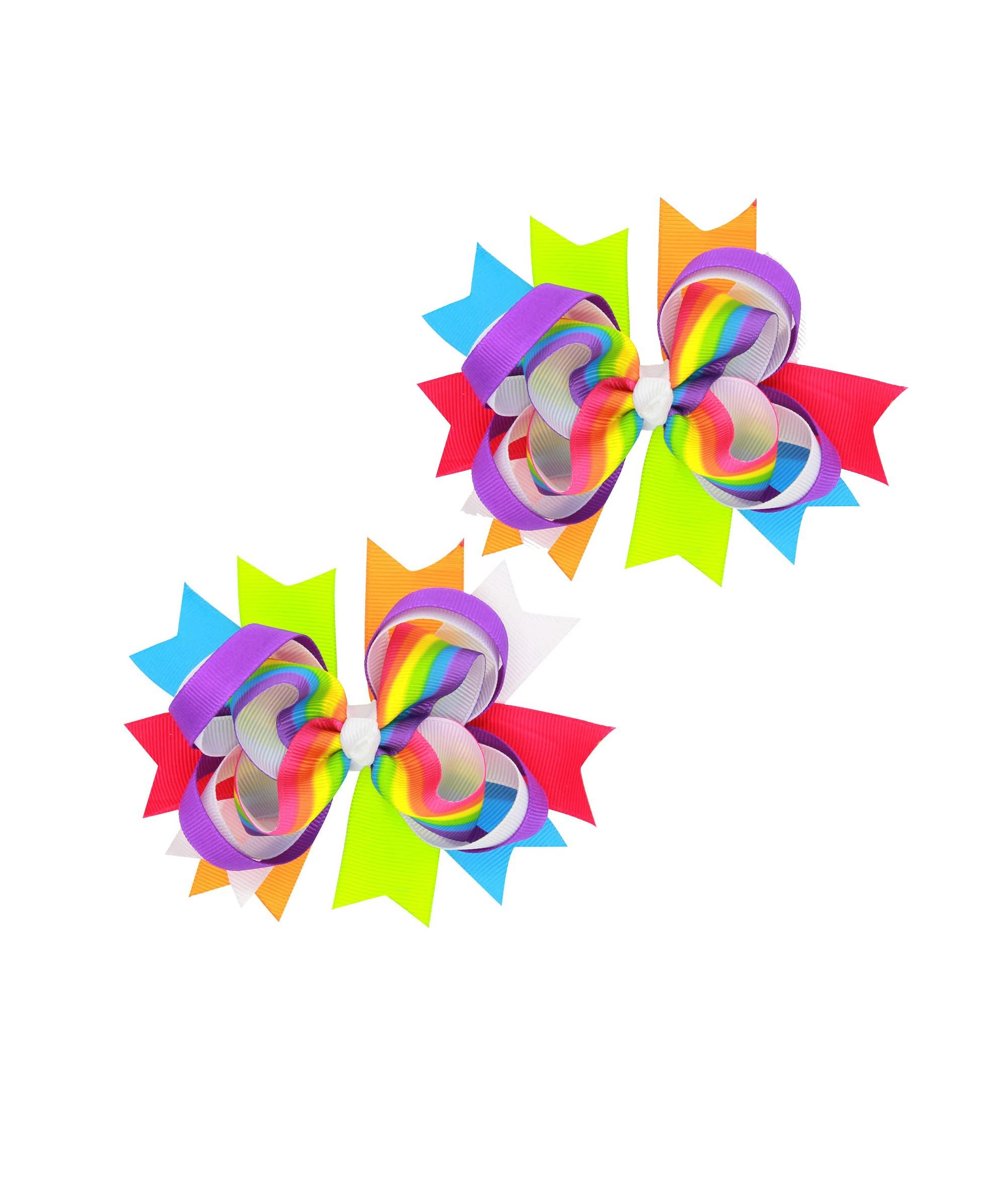 JustMyDress Rainbow Hair Bow with Clip Grosgrain Ribbons HairClips for Girls JB35 (2 Pcs-A1)