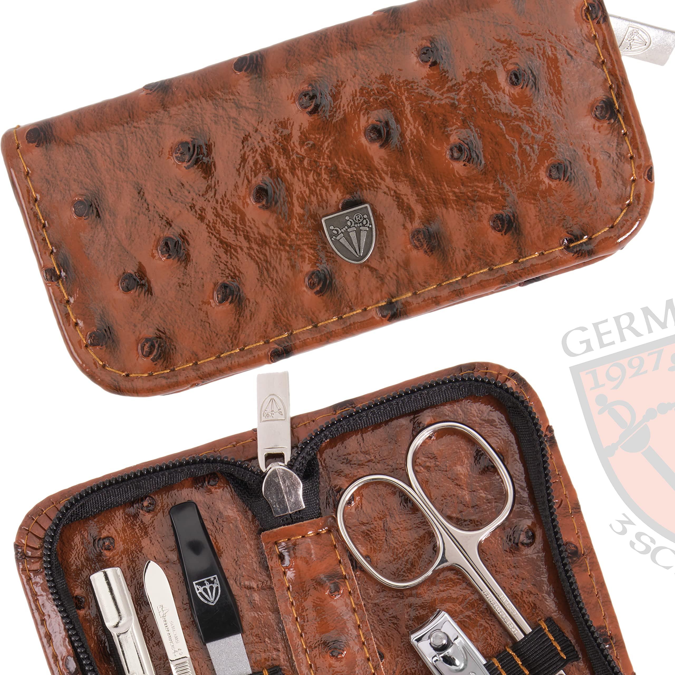 3 Swords Germany 3 Swords Germany - brand quality 5 piece manicure pedicure grooming kit set with synthetic leather case ostrich cognac - Made in Germany