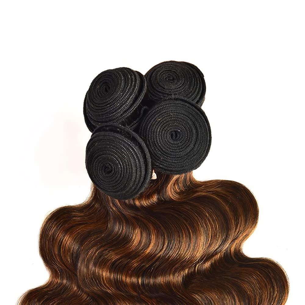 ZevPiul Highlight Human Hair Bundles Ombre Body Wave Bundle 8A Peruvian Virgin Human Hair 3 Bundles 26 28 30 Inch Brown Highlight Human Hair Bundles 2 Tone Dark Brown Human Hair Bundles