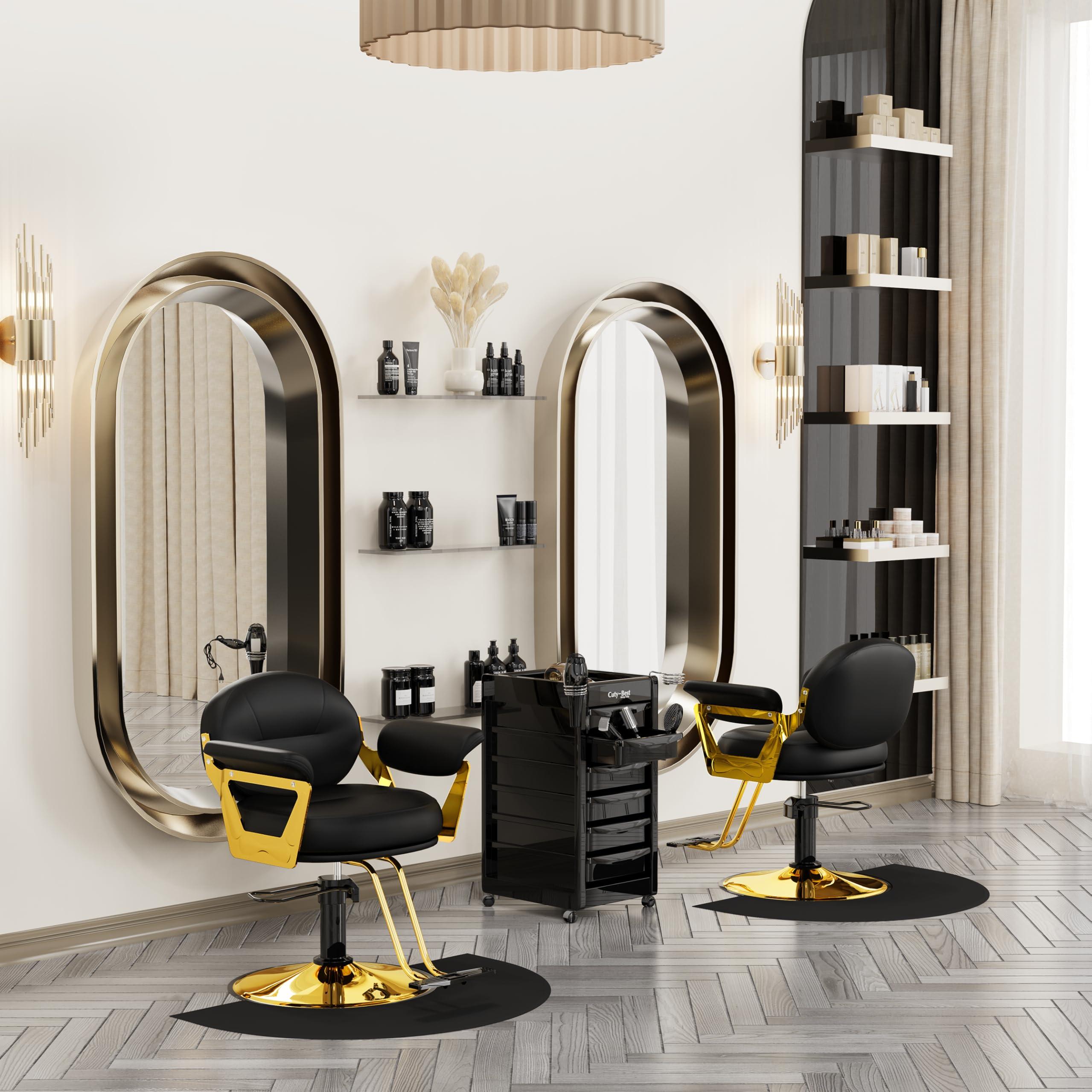 Baasha Baasha Comfortable Black and Gold Salon Chair with Memory Cushion, Professional Stylist Chairs with Wide Seat & Padded Armrest, 360 Swivel Styling Chairs, Weight Capacity Up to 440 lbs