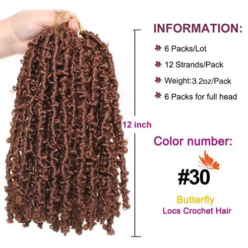 ZRQ ZRQ Butterfly Locs Crochet Hair Short 12 Inch 6 Packs Brown Butterfly Braids Crochet Locs Crochet Bob Hair Pre-Looped Distressed Faux Locs For Women #30