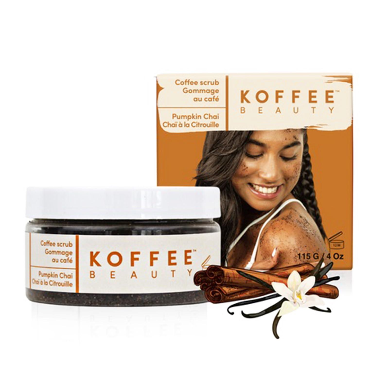 Koffee Beauty Koffee Beauty Pumpkin Chai Coffee Scrub, 4 oz - All Natural Body Scrub - Exfoliating Body Scrub and Face Exfoliator - Vanilla with Pumpkin Spice - Packed with Antioxidants, Shea Butter, Coconut Oil