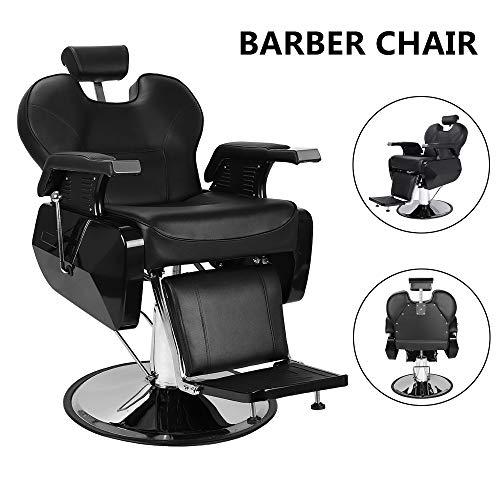 EITPETPORT Barber Chair Hydraulic Reclining Salon Chair, Heavy Duty Styling Hair Chair, 360 Degree Swivel, Height Adjustable, Removable Headrest Hair Chair for Barbershop All Purpose Hair Salon Equipment Black