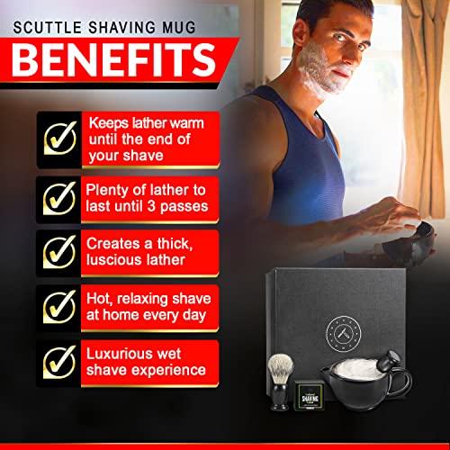 Naked Armor Savanna Shaving Scuttle Mug Kit - Shaving Bowl With Shave Soap, Shave Brush, Porcelain Scuttle Shaving Mug, Keeps Lather Hot, Creamy Lather, Hot Shave At Home Daily, Handmade Pottery, Great Gift