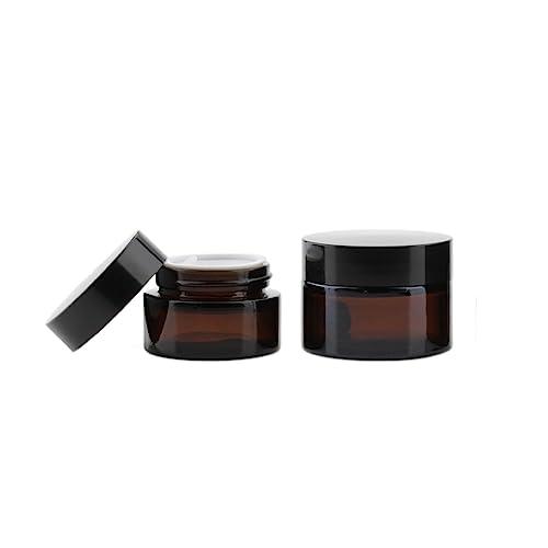 LZEDIRA 6Pack Amber Glass 5 ml 1/6 oz Small Thick Wall Round Jars Vials Pot Cosmetic Bottle Face Cream Containers With Black Lids For Lotion Make Up Nail Salve Ointment Sample Balm