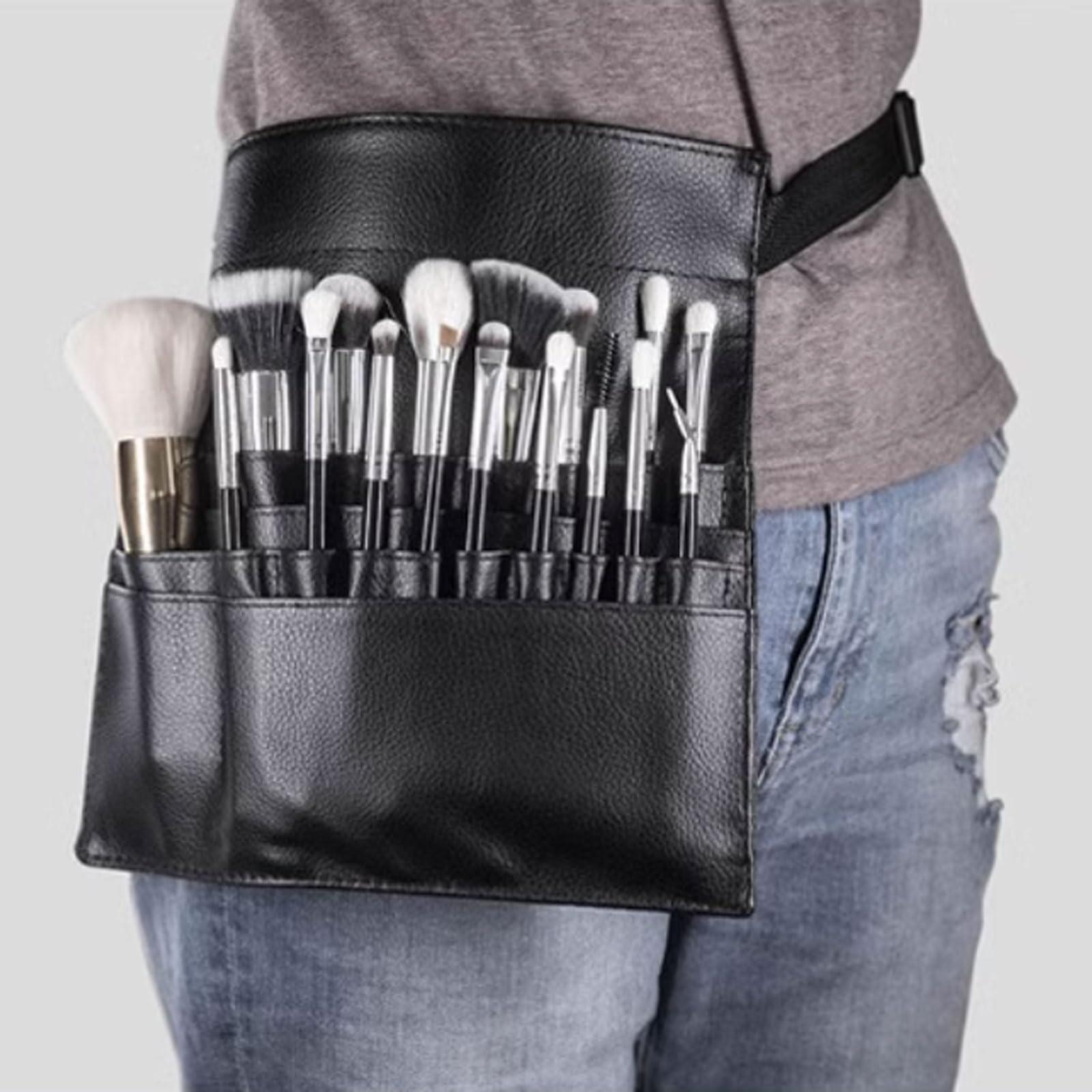 ZJchao Makeup Artist Bag, Makeup Brush Waist Bag, Makeup Brush Bag with Belt, Makeup Artist Waist Bag PU Material Cosmetic Tool Storage Holder for Brush