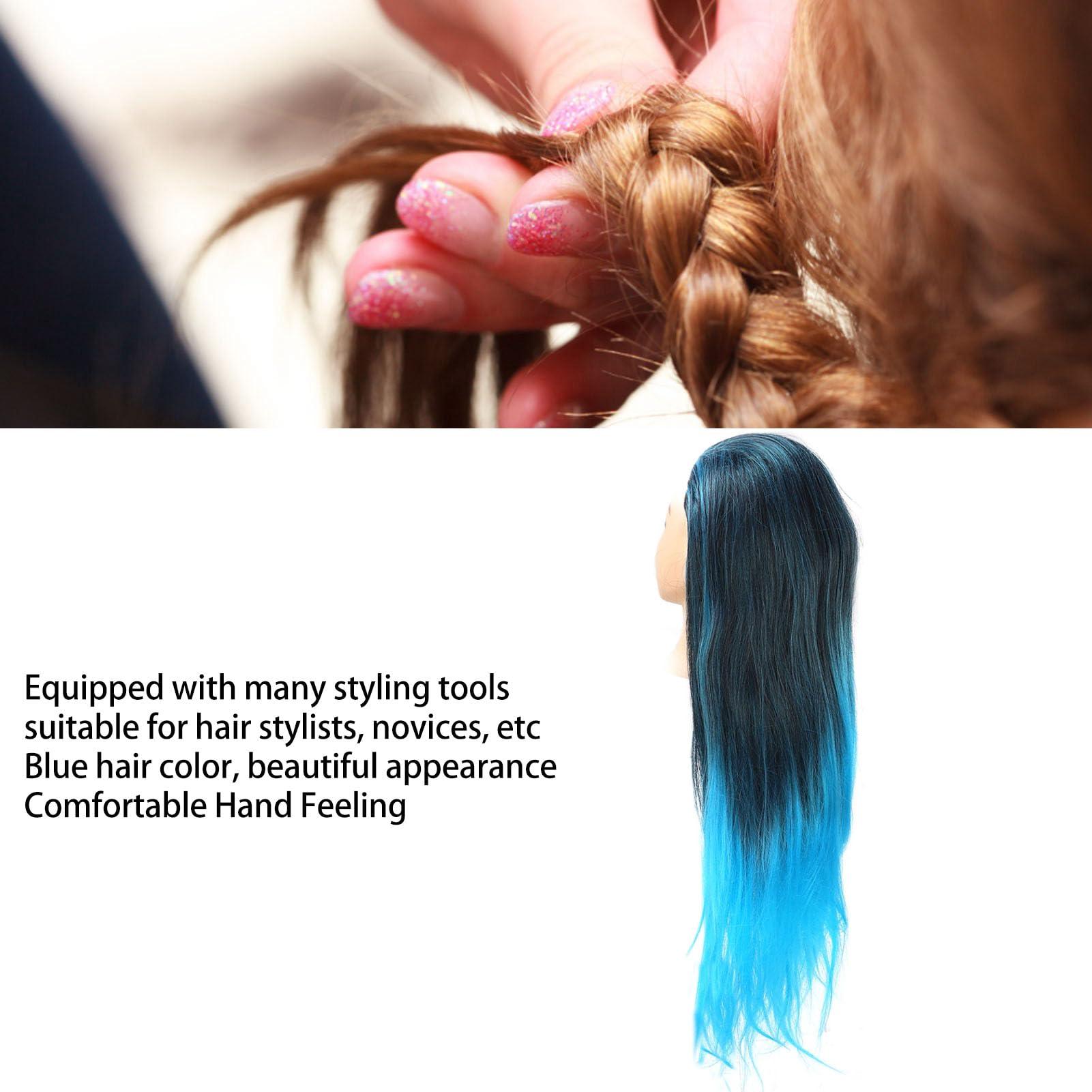 NSXAYIWE Mannequin Head, Blue Hair Head Mannequin, Doll Head for Hair Styling to Practice on, Hair Mannequin Head Compatiable for Hairdressing Teachers, Students