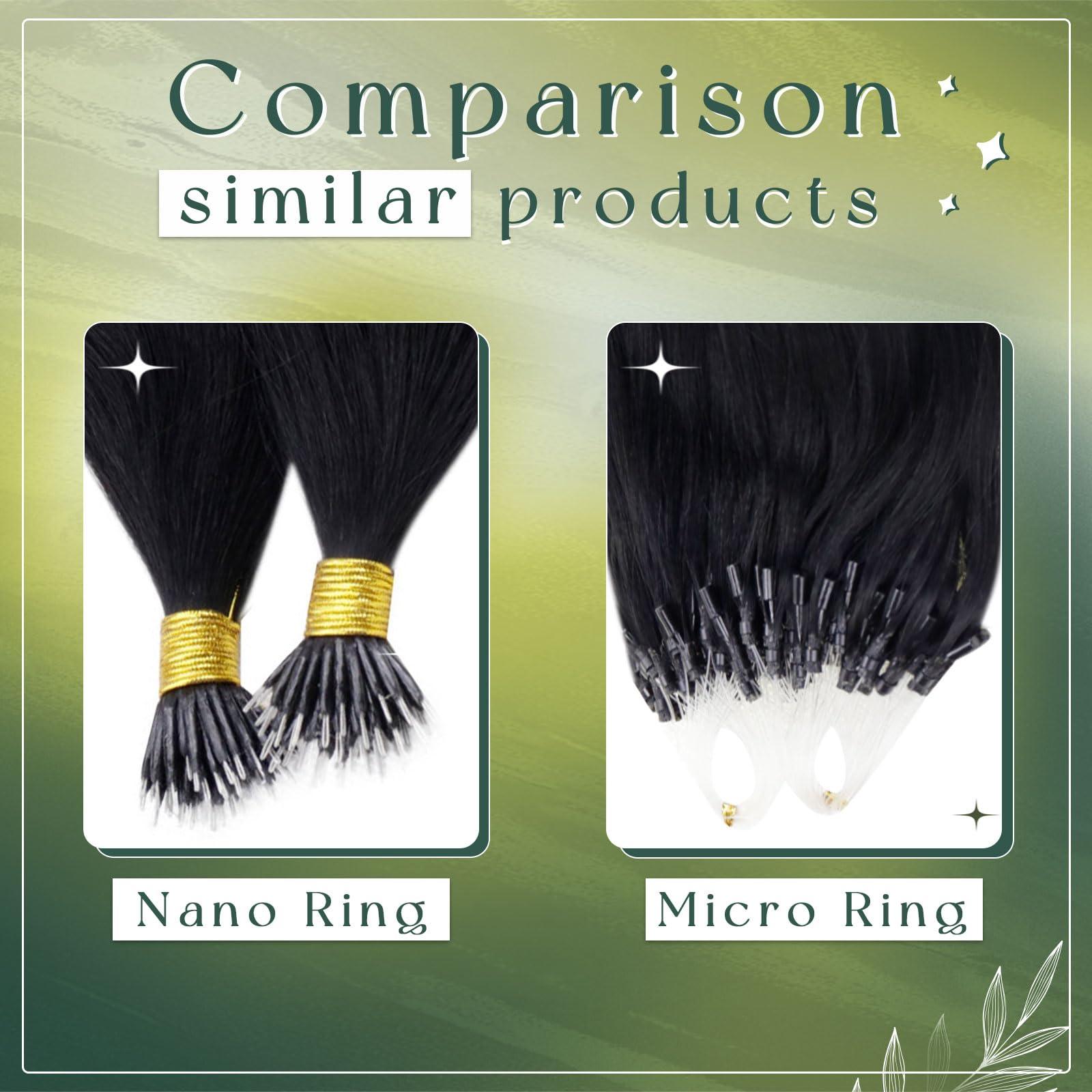 RUNATURE RUNATURE Nano Hair Extensions Human Hair 24 Inch Jet Black Nano Ring Hair Extensions Brazilian Straight Nano Bead Hair Extensions Human Hair Invisible Nano Human Hair Extensions Long 50g 50s