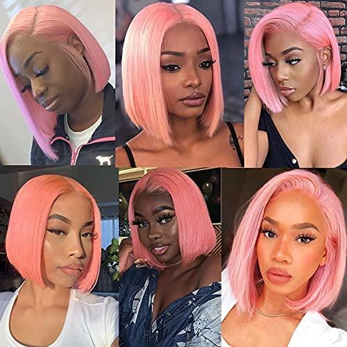 Lovigs Lovigs Pink Lace Front Wigs Human Hair Natural Hairline Short Bob Wigs 13x4 Transparent Lace Pink Wigs for Women Pink Bob Wig Human Hair (12 Inch)