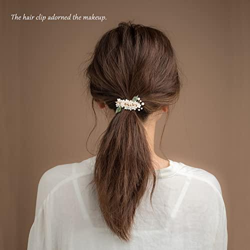 WANLIAN White Flower Hair Barrettes for Women Small Decorative Hair Clips with an Appearance of Blooming Flowers Elegant Hair Clips with Pearls for Prom and Wedding