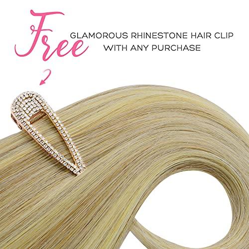 marat Marat Hair Extensions Clip in Human Hair, Light Blonde Highlighted Golden Blonde Clip in Hair Extensions 14 inch 120g Straight Clip in Hair Extensions Human Hair